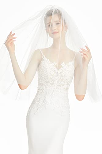 Lkinnt 2 Tier Wedding Bridal Veil Features A Wavy Short Cut Edge Fingertip With Comb For Bridal 33.5"/25.6"*59"Lkjc02 #TOP6