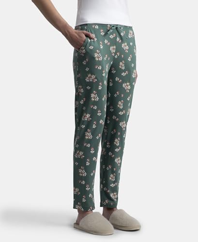 Image of Jockey RX09 Women's Micro Modal Cotton Relaxed Fit Printed Pyjama with Side Pockets Sage Brush Green M