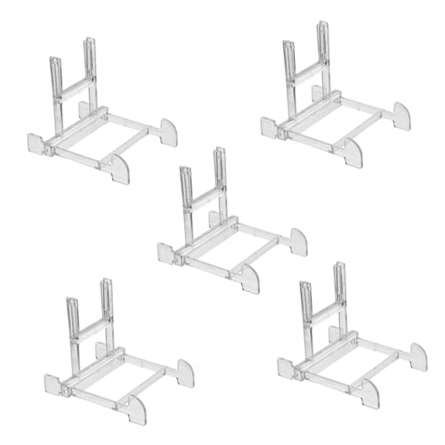GRIRIW 5pcs Plastic Display Stands Adjustable Plate Storage Racks Trapezoid Brackets for Shelves