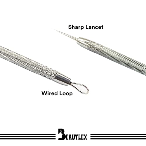 Skin Milia Remover Tool and Comedone Extractor Tool. Double Ended Loop & Sharp Zit/Pimple Popper Tool Kit. Stainless Steel Ear Blackhead Remover Tools Professional Pimple Extractor Tool for Acne - Thumbnail 3