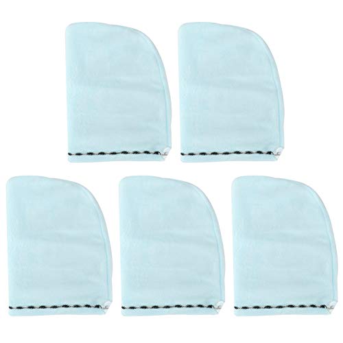 RELDAXSBH 5 Piezas de Gorro para secar el Cabello, Toalla de Microfibra Absorbente para el Cabello, Turbante de Secado rápido para Cabello Largo y Rizado, Suave y Libre de olores, Suministro (Azul)