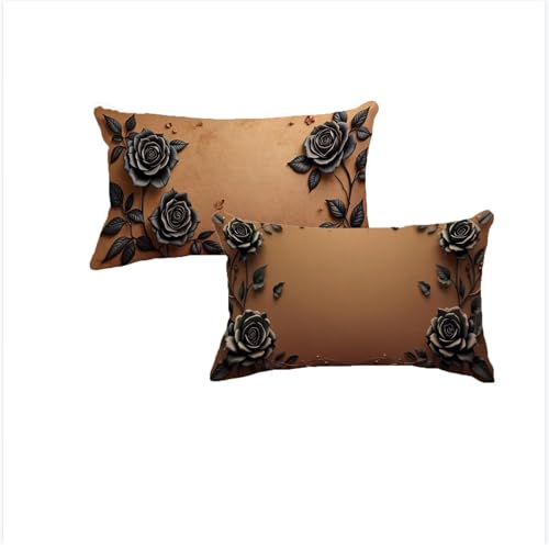 Housse coussin 50x70 velours imperméable lot de 2 marron géométrique