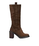 BOSANOVA Botas Altas de tacón para Mujer en Ante con Suela Redonda y tacón Ancho Efecto Madera. Cierre con Cremallera Interior. Calzado para Mujer Marron 37