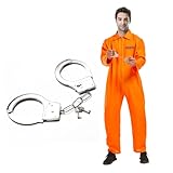 CEWROM Gefangener Kostüm Set, Unisex Orange Sträfling Kostüm mit Handschellen, Geflüchteter Gefangener Kostüm Overall Gefangenenkostüm für Halloween, Karneval, Mottoparty, Faschingskostüme (1, M-L)