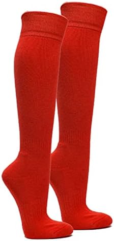 COUVER Adult Unisex Knee High Sports Athletic Baseball Softball Hockey Socks, RED, Large