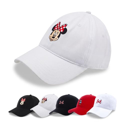 Image of Disney Minnie Mouse Dad Hat, Cotton Adjustable Baseball Cap with Curved Brim