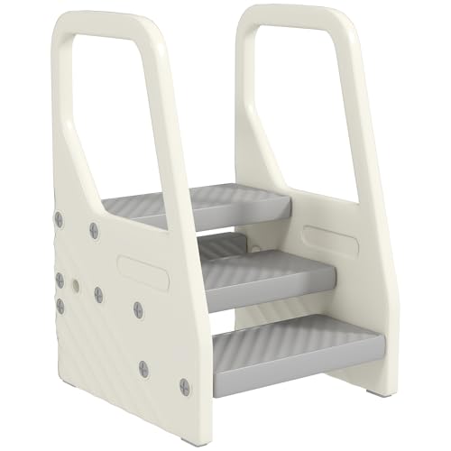 AIYAPLAY Taburete para Niños Ajustable de 2 a 3 Peldaños, Torre de Aprendizaje, Escalera para Niños de 2-5 Años, Superficie Antideslizante, para Baño, Cocina, Librería, Dormitorio, Gris
