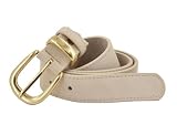 styleBREAKER Damen Echtleder Gürtel 3 cm | weiches Rindsleder Velours Optik | Edle Antik Gold Schnalle | Vintage Wildleder Look für Jeans & Kleider | Kürzbar, Farbe:Beige, Größe:85cm