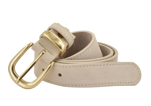 styleBREAKER Damen Echtleder Gürtel 3 cm | weiches Rindsleder Velours Optik | Edle Antik Gold Schnalle | Vintage Wildleder Look für Jeans & Kleider | Kürzbar, Farbe:Beige, Größe:85cm