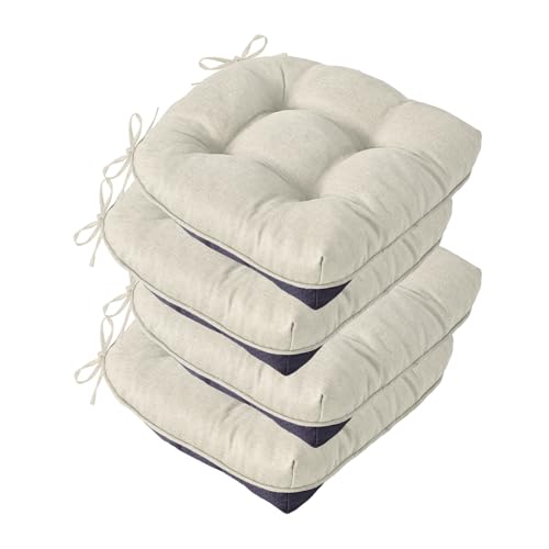 IASEAHK Chair Cushions for Dining Chairs, Seat Cushions for Kitchen Chairs, Indoor Seat Cushions with Ties, Tufted Foam Chair Pads, Non Slip Chair Cushions Set of 4, 15.5" x 15.5" x 4", Beige