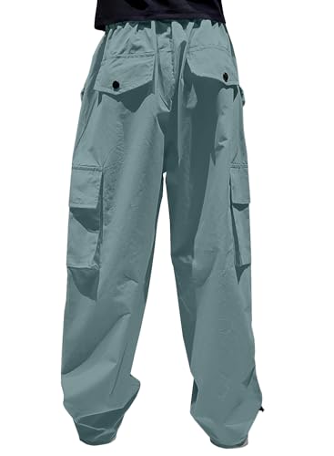 Image of HENGAO Girls Cargo Pants Parachute Casual Jogger Y2K 5-14 Years | Kids Baggy pants Parachute, Drawstring, with Pockets, Elastic High Waist, Loose Trousers Streetwear