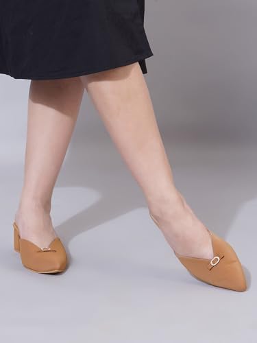 Image of Shoetopia Women's Pointed Toe Mules with Low Block Heel | Stylish Slip-On Heels for Casual & Party Footwear