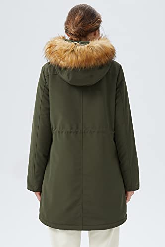 Orolay Women's Thicken Fleece Lined Parka Winter Coat Hooded Jacket with Removable Fur Collar Olive Drab S