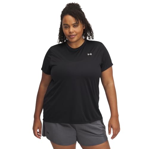 Under Armour Women's Velocity Solid Short Sleeve Crew Neck, (001) Black / / Metallic Silver, 3X