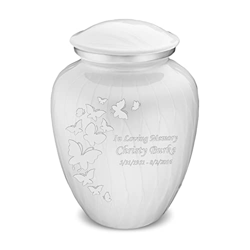 Image of Geturns- Adult Custom Butterfly Cremation Urns for Human Ashes I Pearl White Large Funeral Urn for Female and Male I 200 lbs