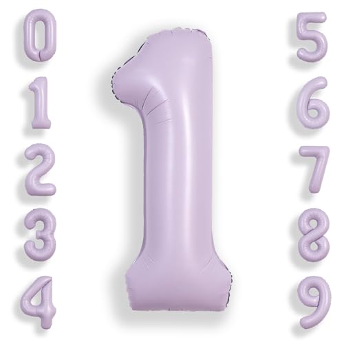 Image of SUWEN 40 Inch Light Purple Large 1 Balloon Number Big Foil Helium Lavender Number Balloons Huge Mylar 0-9 Giant Jumbo Happy 1st Birthday Party Anniversary Decorations
