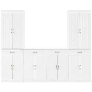 Crosley Furniture Stanton 3 Piece Traditional Sideboard Buffet Cabinet and Kitchen Storage Pantry Set White