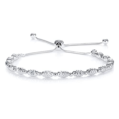 Diamond Treats Pulsera de Plata, Elegante Pulsera de diseño Italiano con Abalorios con Corte Estilo Diamante. Esta Pulsera Completamente Ajustable es el Regalo para Ella.