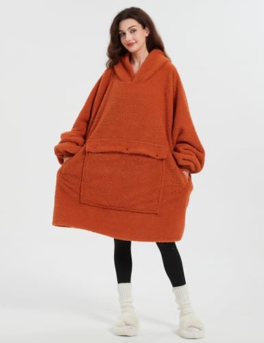 Image of KFUBUO Sherpa Wearable Blanket Hoodie Adult Oversized Sweatshirt Blanket Gifts for Women