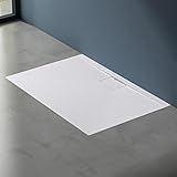 doporro Receveur de Douche 100x140x3 cm Bac à Douche Ultra Plat en Solid Surface Blanc Mat Geoma07 avec Bonde AL06