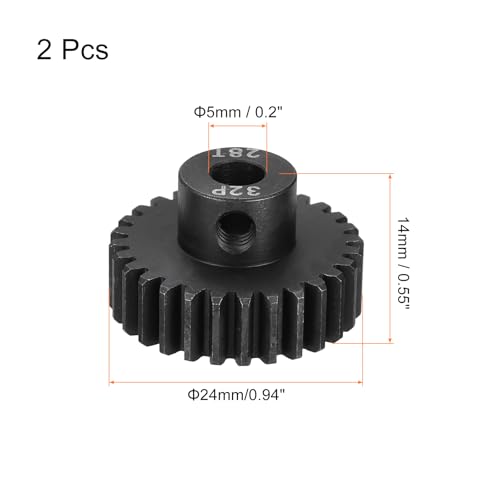 QUARKZMAN 2 Stk RC 32P Gehärtetes Ritzel 5mm Welle 28T Motor Zahnräder Kohlenstoffstahl Für 1/10 RC Modellauto Boot Drohne