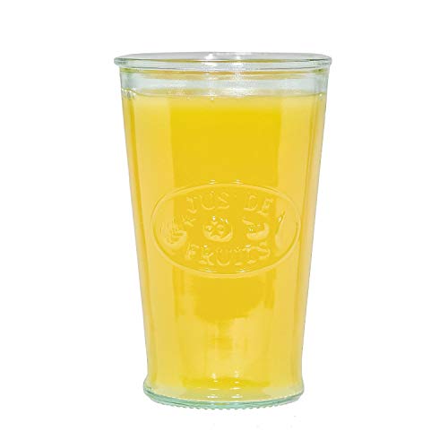 Amici Home Jus de Fruits Glass | 11 Oz | Italian Made, Clear Recycled Glass with Green Tint | Cute Glass with Embossed Design for Water, Fruit Juice, Cocktails, Fresh Drinks (Set of 6)