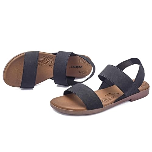Veittes Women's Flat Slide Sandals-Adjustable Double Elastic Bands,Crossover Straps,Fashion Casual Summer Flat Sandals.2