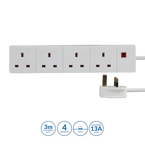 Pro Elec 3 m 4 Socket Neon On Light Extension Lead - White - Image 3
