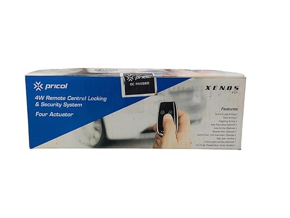 Davant view of the Pricol Xenus 4W Remote Control Locking & Security System packaging, showing the product name and a remote control.