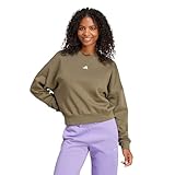adidas Women's Small Logo Fleece Sportswear Sweatshirt, Olive Strata/White, Large