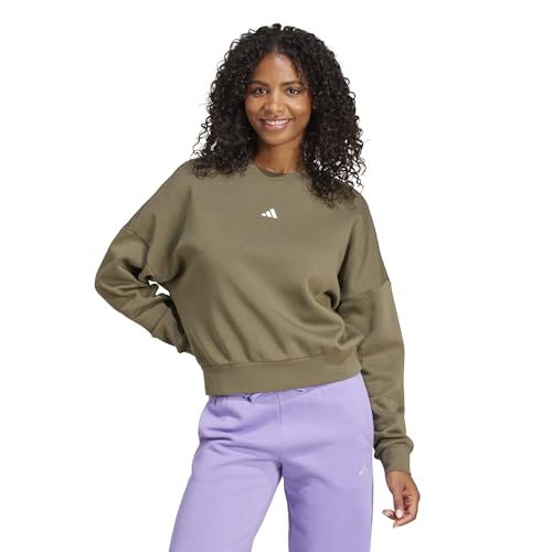 adidas Women's Small Logo Fleece Sportswear Sweatshirt, Olive Strata/White, XX-Large