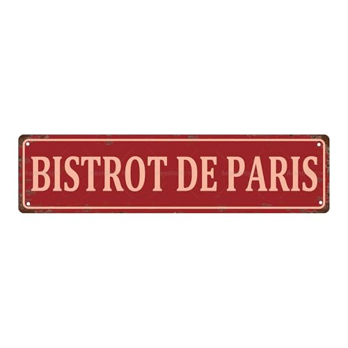 BISTROT DE PARIS FRENCH Metal Tin Street Sign Bar Cafe Garage Cave Home Room Wall Bathroom Farmhouse Garden Porch Patio Decor, 16 x 4 Inch