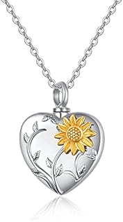 praymos Cremation Jewellery for Ashes Urn Necklace 925 Sterling Silver Sunflower Pendant Engraved Forever in My Heart Memorial Ashes Keepsake for Women
