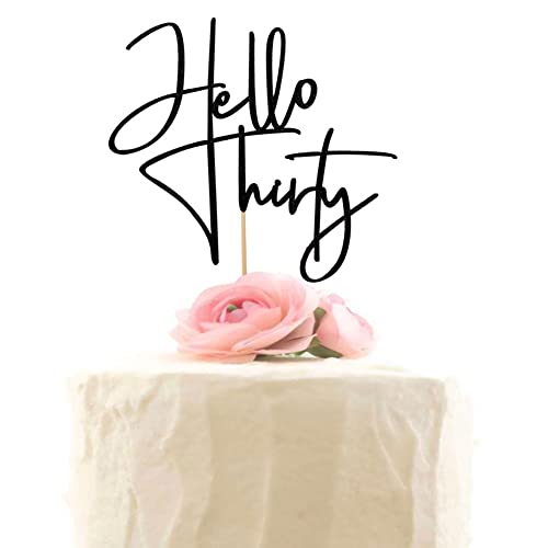 Hello Thirty Cake Topper Happy 30th Birthday Party Decorations Black Glitter