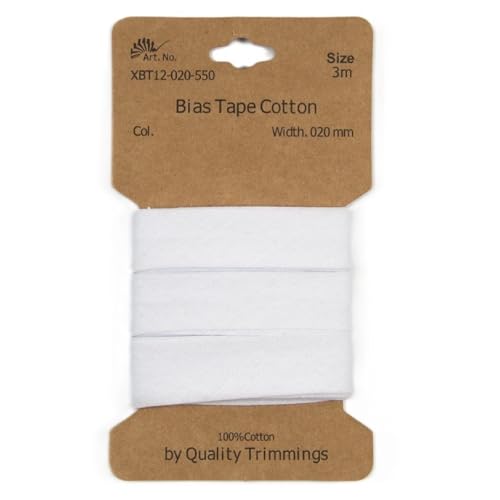 Die Stofftante Baumwoll-Schrägband | vorgefalztes Einfassband | aus Baumwolle | 28 Farben | Coupons á 3 Meter x 20mm (weiß)