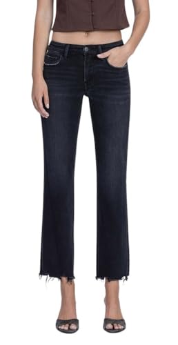 Flying Monkey Women's Mid-Rise Raw Hem Ankle Straight Leg Jeans (Black, 30)