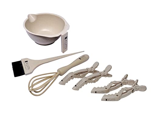 Kumi Professional Wheat Eco-Friendly Oatmeal 7 Piece Tint Bowl & Brush Kit - Ideal for Professional or Home Use