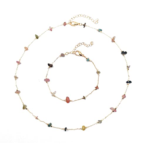 Carnelian Amethyst Crystal Necklace Bracelet Set Natural Stone Beads Healing Choker Necklace For Women Girl Teen Spiritual Anxiety Stress Relief Jewelry Gift-C Rainbow #TOP30