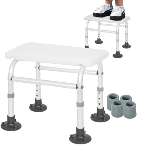 OUUTMEE Tabouret de Douche de Salle de Bain, Hauteur Réglable, Chaise de Bain Légère avec Pieds à Ventouse en Caoutchouc Stables, Baignoires et Sièges de Bain-Blanc