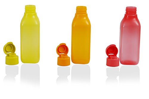 Image of Tupperware Square Fliptop Plastic Bottle Set, 500ml, Set of 3, Multicolour
