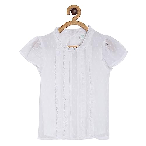 Image of miniklub Girls White Self Design Semi-Sheer Top