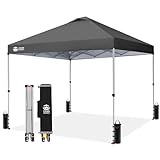 CROWN SHADES 12x12 Pop Up Canopy - Beach Tent with One Push Setup - Easy Outdoor Sun Shade Shelter for Events, Parties - Gazebo with STO-N-Go Cover Bag, Silver Coated Top, Grid Grey