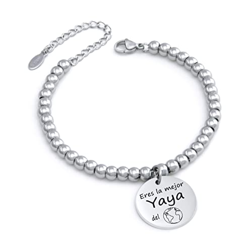 TEMPUS FUGIT. Regalo para la Yaya. Pulsera Bolas 5 mm de Acero Inoxidable Antialérgico Inalterable, con Mensaje