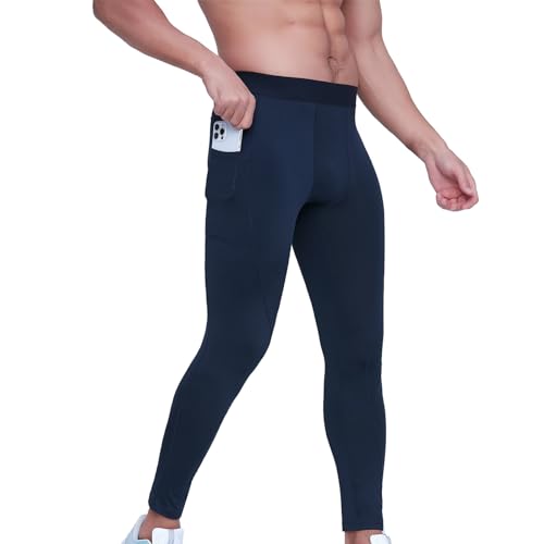 Blaward Mens Compression Base Layer Pants with Side Pockets Workout Legging Running Tights Skiing Bottoms Athletic Underwear