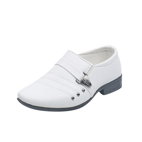 Zapatos Cuero Niño Vestir Elegantes Y Comodos Zapatos Cuero Niños Cómodas Ligeros Antideslizantes Plano Colegio Fiesta Cenicienta Adolescentes Shoes (25 EU, Blanco)