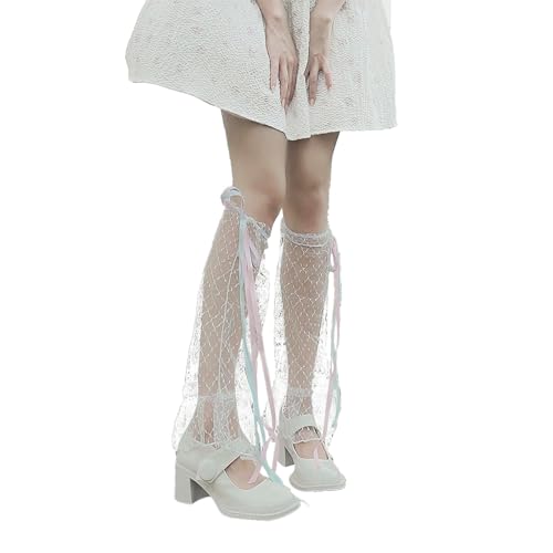 Image of Triplewood Summer Lace Flared Leg Warmers Y2K Leg Sleeves for Women Rave Bownot Leg Socks Hollow Out Leg Sleeves