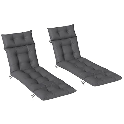 Outsunny Lot de 2 Coussins de Chaise Longue Coussin Bain de Soleil - épais, Confortable et rembourré - Matelas transat avec 6 Attaches, 190 x 56 x 10 cm,...