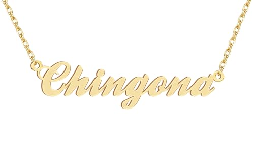 Dancing Wolf 18k Gold Plated Chingona Name Necklace Stainless Steel Nameplate Necklaces Jewelry for Womens Moms