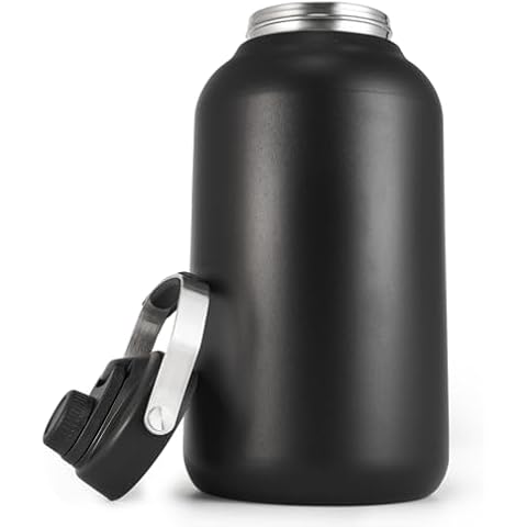 One Gallon Water Bottle, 128oz Stainless Steel Insulated Water Bottle For Hot & Cold Drinks, BPA-Free, Wide Mouth, Leak-Proof Big Water Jug With Handle For Sports, Travel, Hinking & Camping, Black Cover