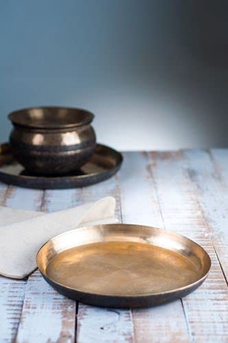 Zishta Handcrafted Traditional Kansa Bronze Dinner Plate - (Large) Weight | 1.1-1.2 Kg | Diameter 30.5 cm | Pure Brass Dinner Plate/Thali Set for Pooja and Serving Purpose | Bronze 1